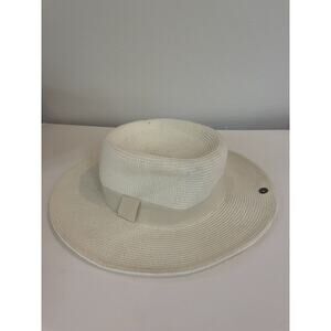 Peter Grimm Straw Hat with White Ribbon Band One Size Fits Most